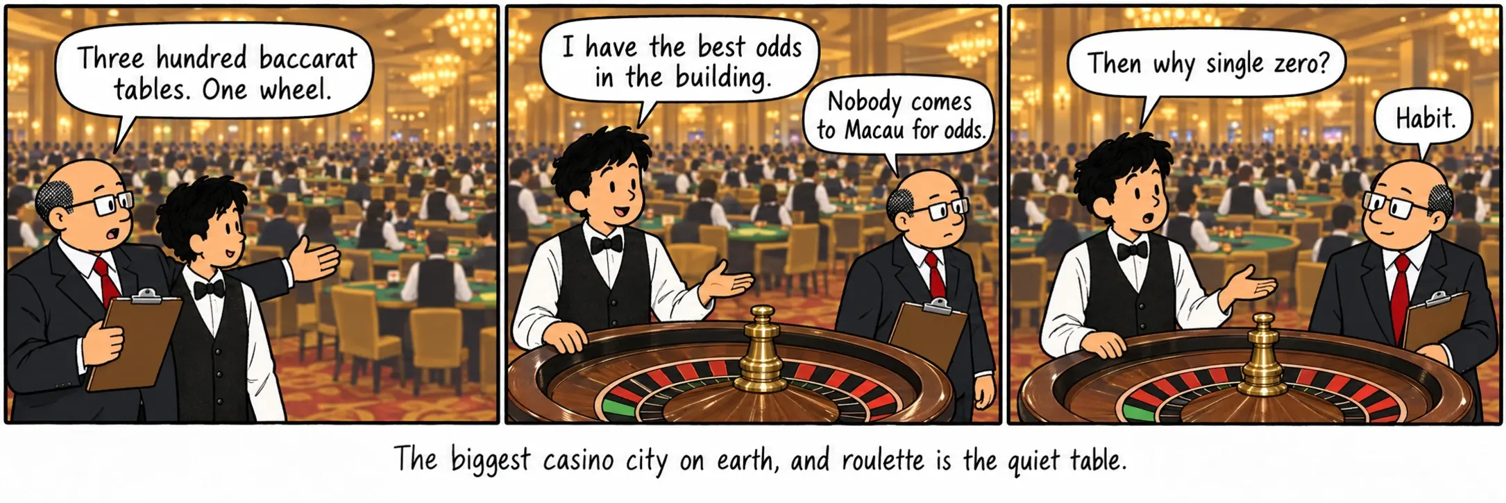 Ang pinakamalaking lungsod ng casino sa mundo, at ang ruleta ang tahimik na mesa.